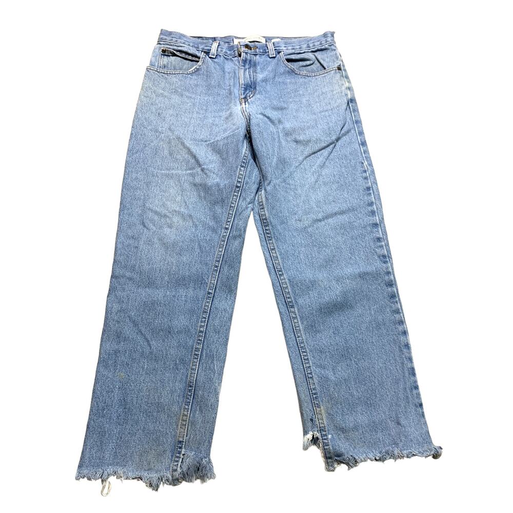 Faded Glory Vintage Original Light Wash Raw Hem Straight Leg Denim Jeans